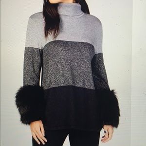 Alfani Colorblock Faux Fur Cuff Sweater